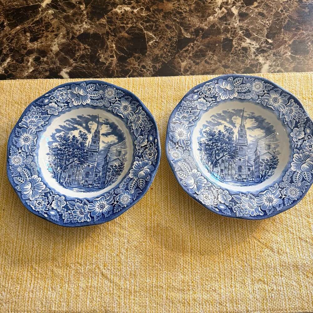Liberty Blue Old North Church Soup Bowls Set of 2